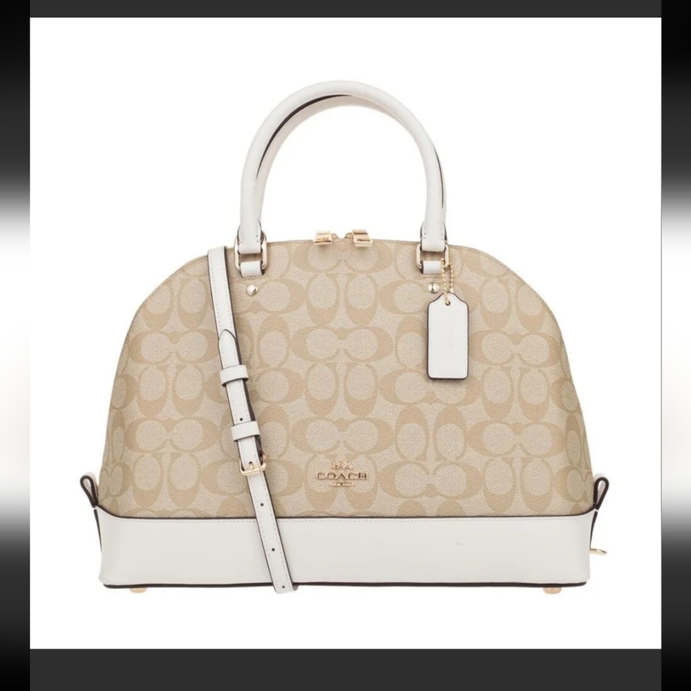 Coach Sierra Satchel White/ Beige Coated Canvas and Leather. Gold Hardware.(EUC)